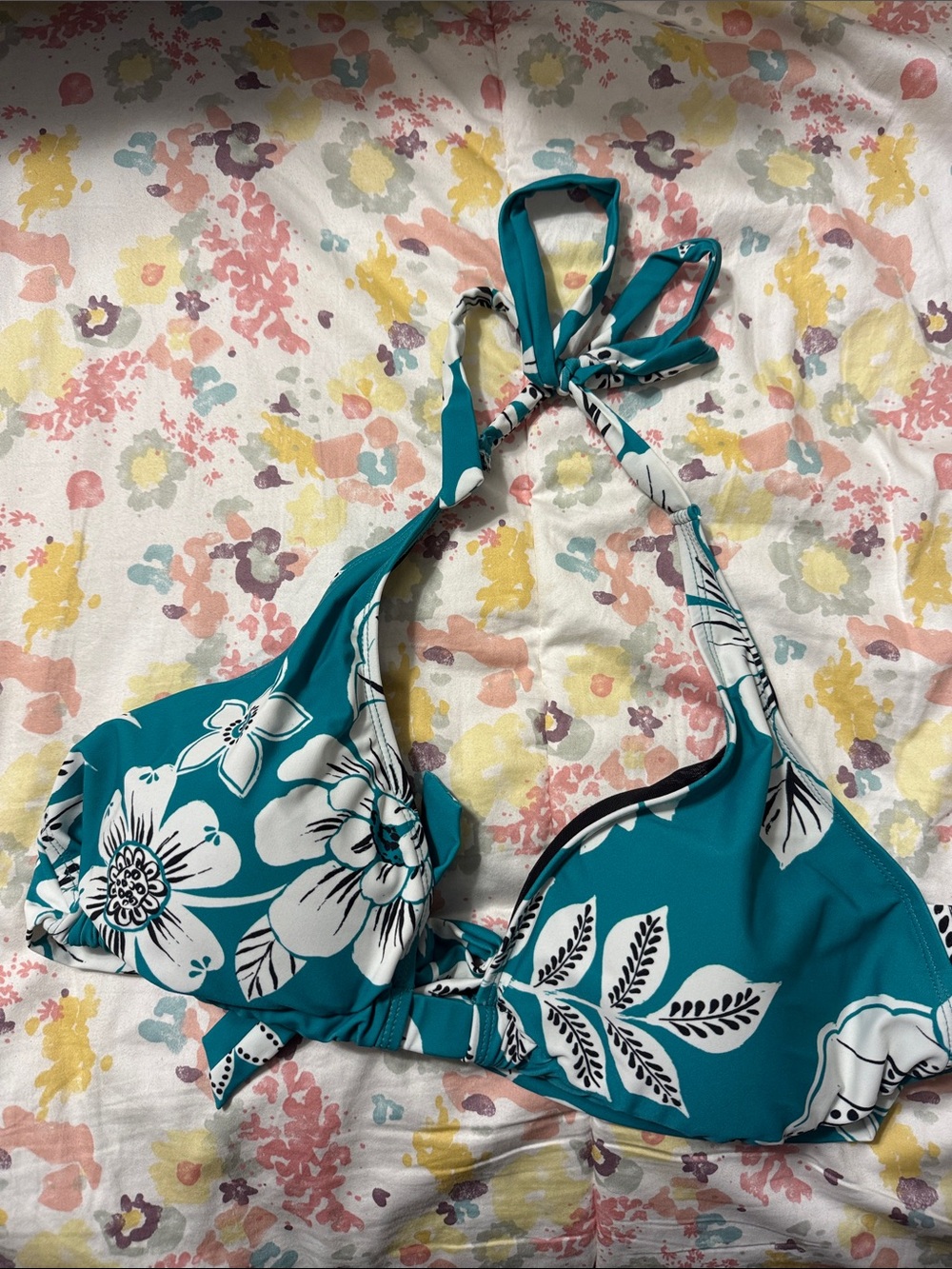Torrid Teal and Black/White Floral Bikini Top